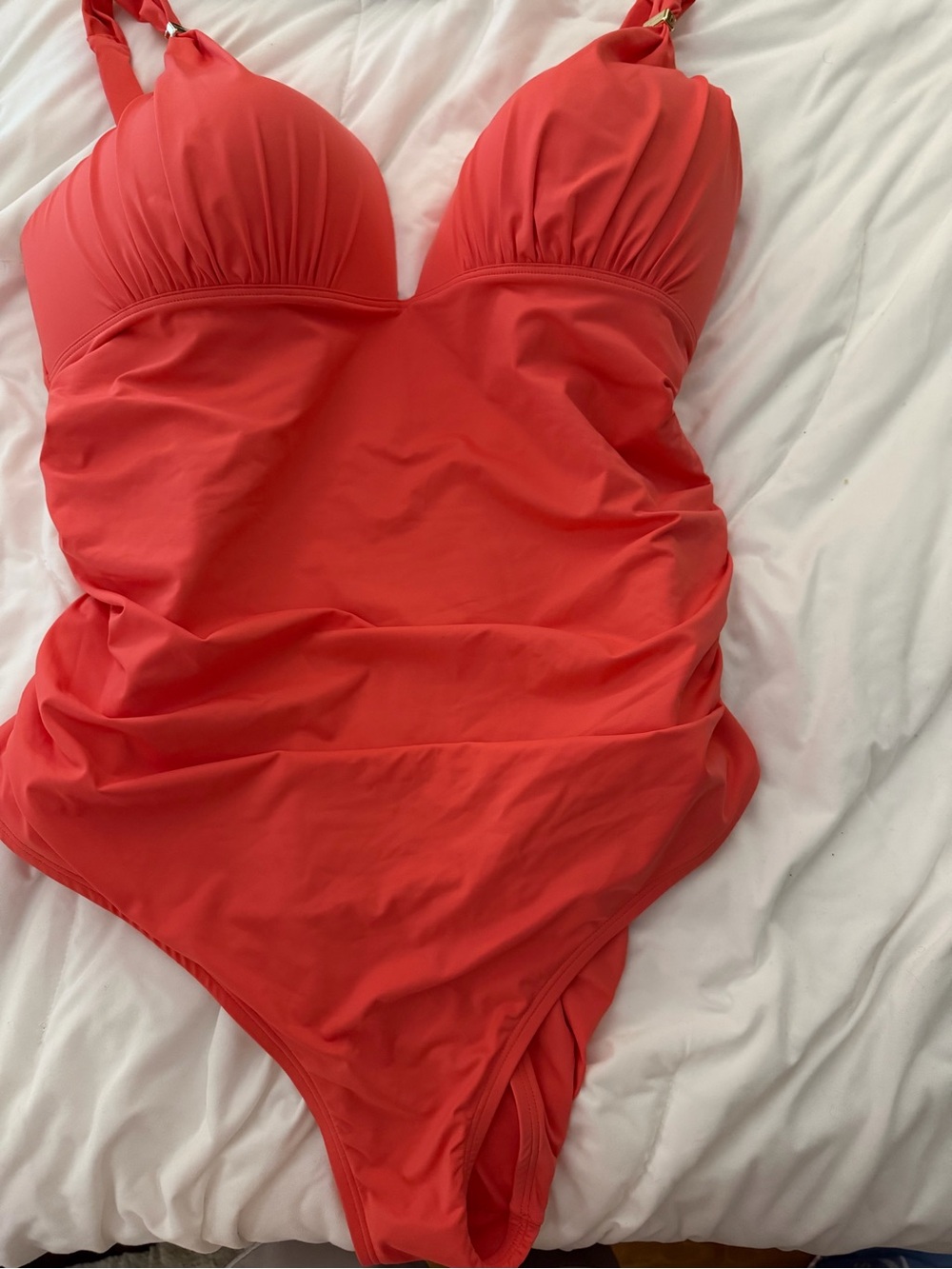 Victoria's Secret Coral-Red Ruched One-Piece Swimsuit